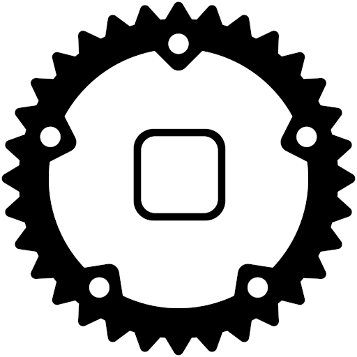 The logo of touchHLE: the iPhone home button symbol within the Rust gear symbol